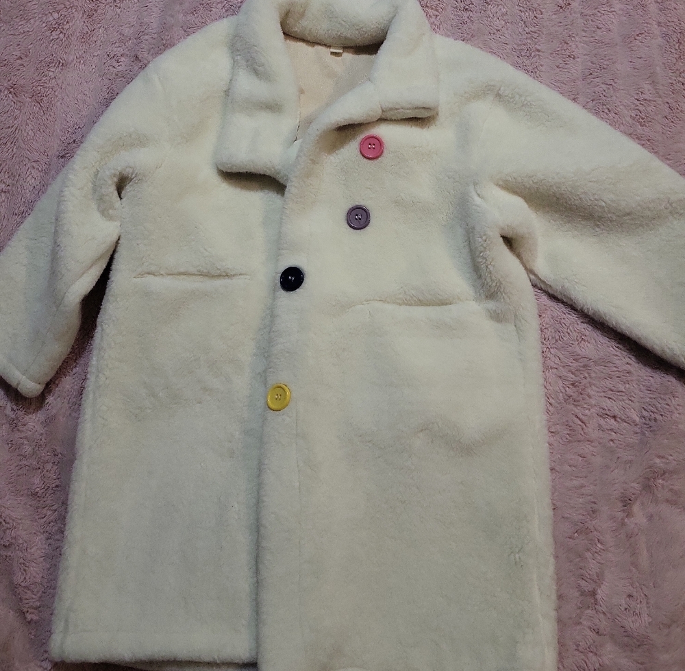 Kids Cozy White Coat with Colorful Buttons